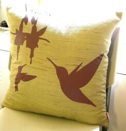 Hummingbird Pillow Mustard Faux Linen, Brown Print - 18 - thumbnail 1