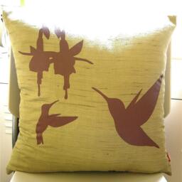 Hummingbird Pillow Mustard Faux Linen, Brown Print - 18 - thumbnail 2