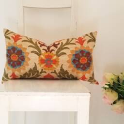 Floral Design Cotton Lumbar 12 X 21 Cushion Cover - thumbnail 3