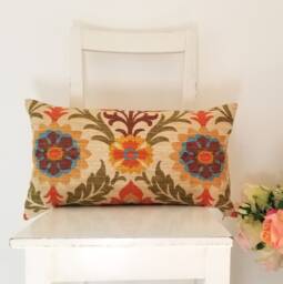 Floral Design Cotton Lumbar 12 X 21 Cushion Cover