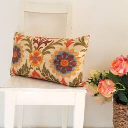 Floral Design Cotton Lumbar 12 X 21 Cushion Cover - thumbnail 2