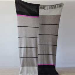 One Of A Kind Wool Mohair Throw, Large Handmade Color Block Blanket, Boho Fringe Throw - thumbnail 2