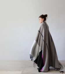 One Of A Kind Wool Mohair Throw, Large Handmade Color Block Blanket, Boho Fringe Throw - thumbnail 1