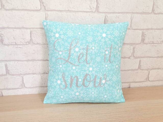 Snowflake Throw Pillow~Let It Snow Christmas Cushion~Turquoise Pillow~Winter Decor~Seasonal Decor~Livingroom Decoration~Snowflake White - image 1