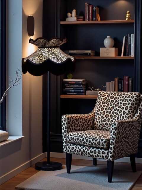 Lynx Animal Print Lampshade With Black Fringe, Made in The UK - Animal Fabric Lamp Shades - image 1