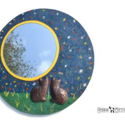 Full Moon Mirror, Decorative Wall Mirror, Round Mirror With 2 Cats Silhouettes, Black Cat Silhouette, Large For Walls, Furniture - thumbnail 4