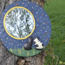 Full Moon Mirror, Decorative Wall Mirror, Round Mirror With 2 Cats Silhouettes, Black Cat Silhouette, Large For Walls, Furniture - thumbnail 3