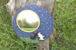Full Moon Mirror, Decorative Wall Mirror, Round Mirror With 2 Cats Silhouettes, Black Cat Silhouette, Large For Walls, Furniture - thumbnail 1