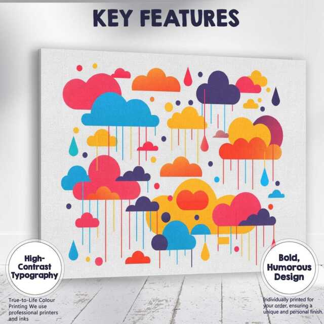 Colourful Dripping Rain Clouds Abstract Graphic Canvas Wall Art Print Decor Picture Ready To Hang - image 1