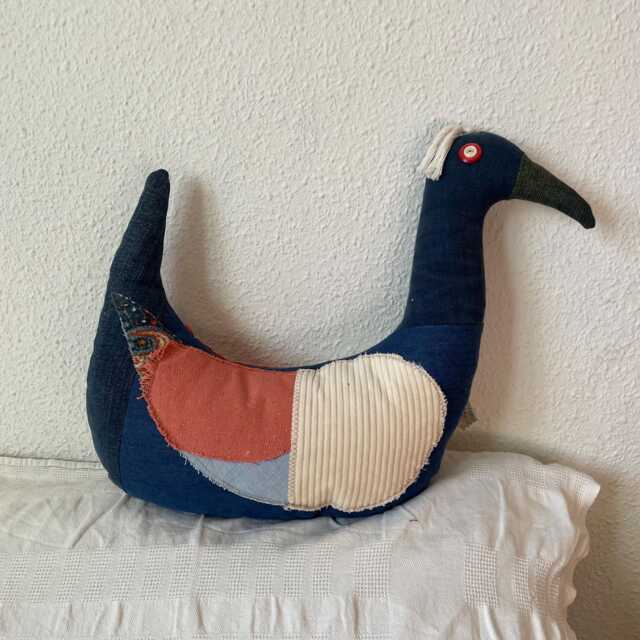 Handmade Upcycled Denim Bird Pillow Whimsical Decorative Cushion - image 1
