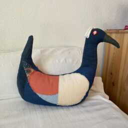 Handmade Upcycled Denim Bird Pillow Whimsical Decorative Cushion - thumbnail 2