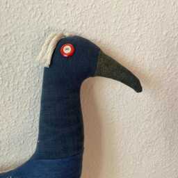 Handmade Upcycled Denim Bird Pillow Whimsical Decorative Cushion - thumbnail 3