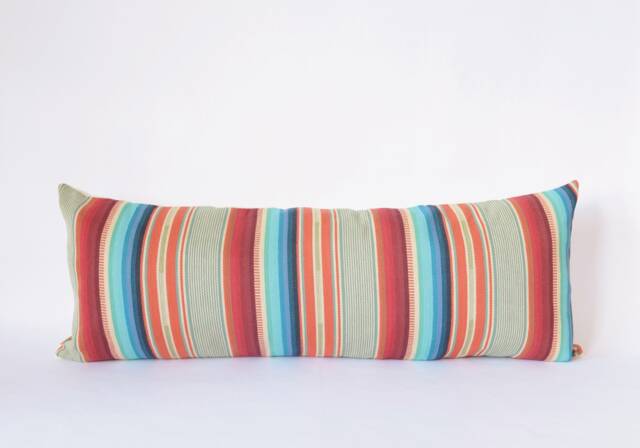 Natural Canvas Lumbar Pillow - Red + Blue - image 1