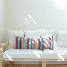 Natural Canvas Lumbar Pillow - Red + Blue - thumbnail 2