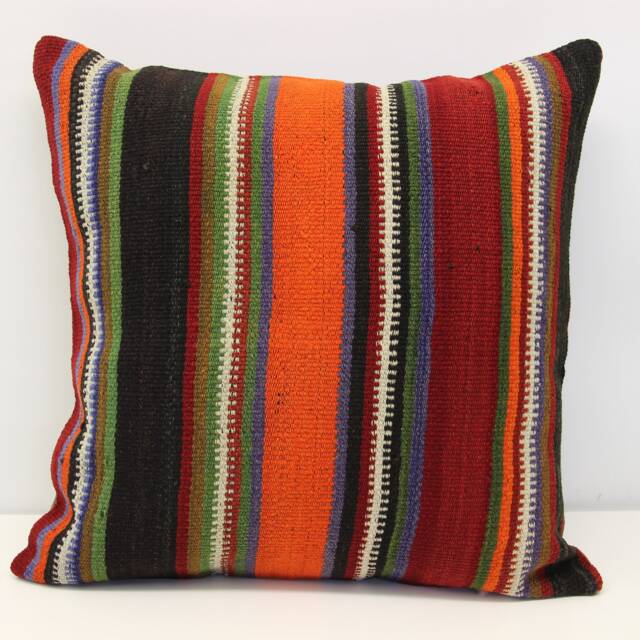 Handmade Kilim Pillow Cover 20x20, Retro Striped Cushion - image 1