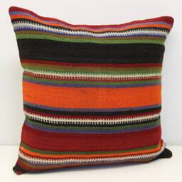 Handmade Kilim Pillow Cover 20x20, Retro Striped Cushion - thumbnail 2