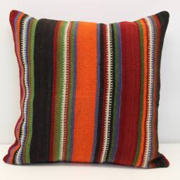 Handmade Kilim Pillow Cover 20x20, Retro Striped Cushion - thumbnail 1
