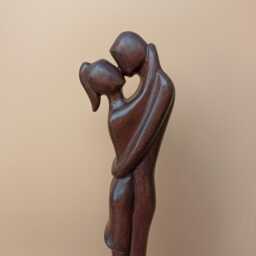 Wood Sculpture First Kiss Handcarved Wood Couple Statue Boho Decor - thumbnail 3