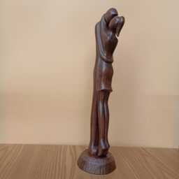 Wood Sculpture First Kiss Handcarved Wood Couple Statue Boho Decor - thumbnail 4