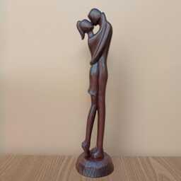 Wood Sculpture First Kiss Handcarved Wood Couple Statue Boho Decor - thumbnail 2