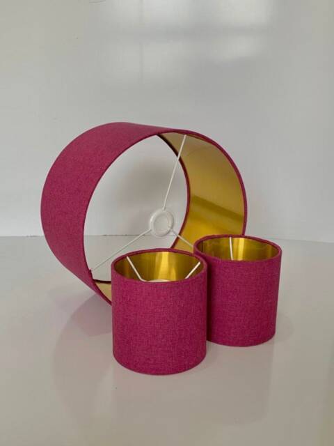 New Hq Luxury Linen Look Fabric Lamp Shade Pendant Light Pink & Metallic Lining - image 1