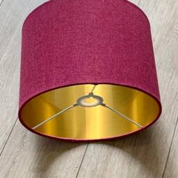 New Hq Luxury Linen Look Fabric Lamp Shade Pendant Light Pink & Metallic Lining - thumbnail 4
