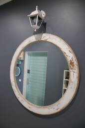 Large Circle Entry Mirror, Wood Frame Decorative Mirror For Hall, Living Room Wall, Vintage Scandinavian Round