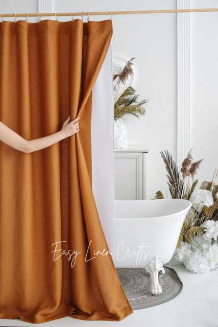 Waterproof Shower Curtain With Liner, Linen Bath Curtain, Bathroom Custom Clawfoot Tub Boho - image 1
