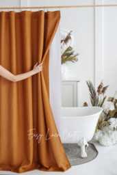 Waterproof Shower Curtain With Liner, Linen Bath Curtain, Bathroom Custom Clawfoot Tub Boho - thumbnail 1