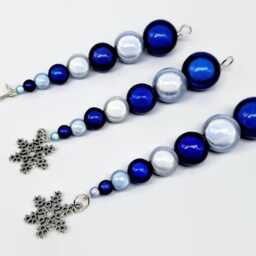 Blue Christmas Tree Decorations, Royal & Silver Beaded Icicles, Iridescent Miracle Bead Hanging Ornament, Reflective Bauble - thumbnail 3