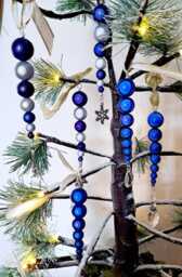 Blue Christmas Tree Decorations, Royal & Silver Beaded Icicles, Iridescent Miracle Bead Hanging Ornament, Reflective Bauble - thumbnail 1