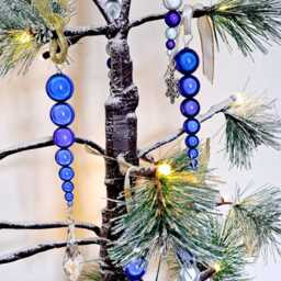 Blue Christmas Tree Decorations, Royal & Silver Beaded Icicles, Iridescent Miracle Bead Hanging Ornament, Reflective Bauble - thumbnail 2
