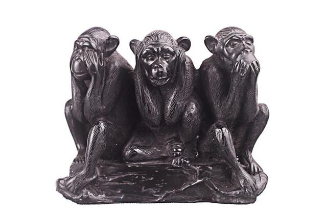 Decorative Stone Figurine Statue Three Wise Monkeys See Hear Speak No Evil 4.4'' - 11 cm Black