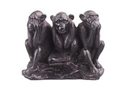 Decorative Stone Figurine Statue Three Wise Monkeys See Hear Speak No Evil 4.4'' - 11 cm Black