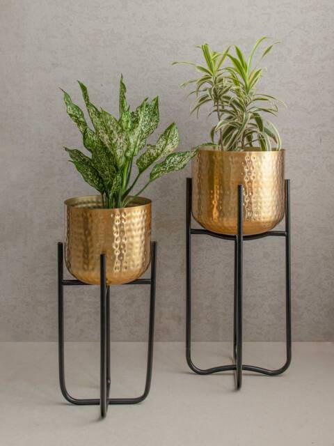Indoor Golden Plant Pots With Stand/ Holder Gift For New Home/For Lover/ Stand Pot - image 1