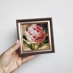 Peonia Pittura Incorniciata Regalo Di Favore Per Il Migliore Amico, Piccolo Dipinto Fiori Rosa Originale, Unica Arte Murale - thumbnail 3
