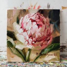 Peonia Pittura Incorniciata Regalo Di Favore Per Il Migliore Amico, Piccolo Dipinto Fiori Rosa Originale, Unica Arte Murale - thumbnail 2