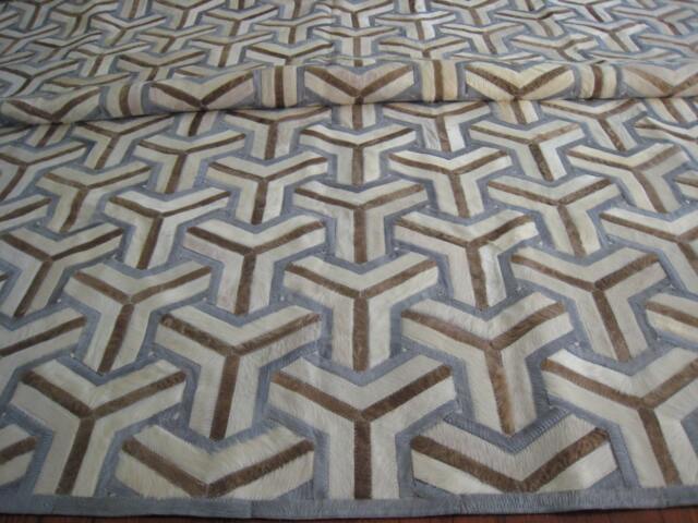 Patchwork Cowhide Rug, Free Shipping - Dyed Grey, White & Taupe - image 1