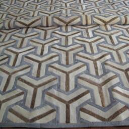 Patchwork Cowhide Rug, Free Shipping - Dyed Grey, White & Taupe - thumbnail 4