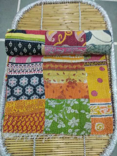 "Handmade Indian Cotton Kantha Quilt Patchwork Bed Cover - 90""x108" - image 1