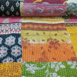 "Handmade Indian Cotton Kantha Quilt Patchwork Bed Cover - 90""x108" - thumbnail 2