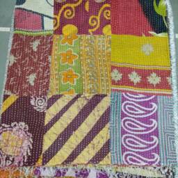 "Handmade Indian Cotton Kantha Quilt Patchwork Bed Cover - 90""x108" - thumbnail 3