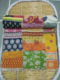 "Handmade Indian Cotton Kantha Quilt Patchwork Bed Cover - 90""x108"