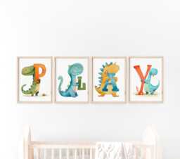 Dinosaur Nursery Prints Play Wall Art, Kids Room Decor - thumbnail 1