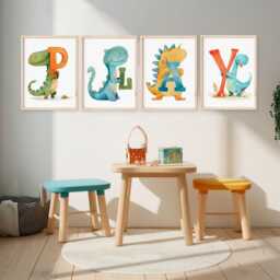Dinosaur Nursery Prints Play Wall Art, Kids Room Decor - thumbnail 4