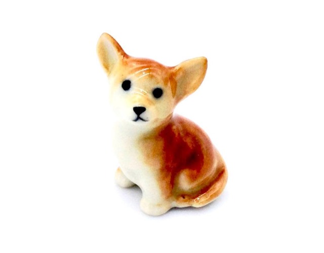 Miniature Ceramic Dog Chihuahua Animal Little Brown Orange White Figurine Tiny Statue Small Decoration Hand Painted Collectible Figure - image 1