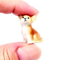 Miniature Ceramic Dog Chihuahua Animal Little Brown Orange White Figurine Tiny Statue Small Decoration Hand Painted Collectible Figure - thumbnail 4