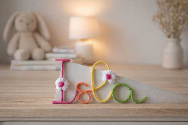 Custom Kids Name Sign With Daisy Flowers Wall Hanging For Nurseries & Girly Bedrooms - image 1