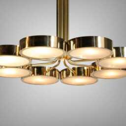 1950S Mid-Century Italian Brass Sputnik Chandelier - 8 Drum Lights - thumbnail 2
