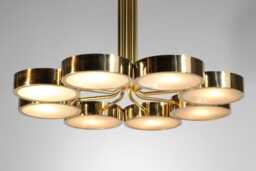 1950S Mid-Century Italian Brass Sputnik Chandelier - 8 Drum Lights - thumbnail 1